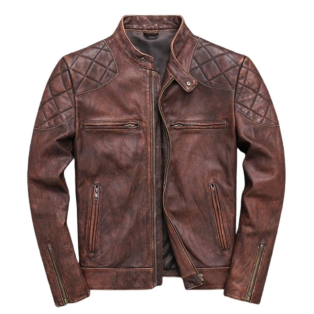 Bashwood Handmade Weston Brown Shoulder Patch Work Genuine Lambskin Jacket